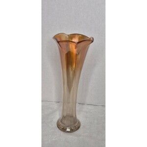 Dugan-Diamond Satin Marigold Carnival Glass  Morning Glory Swung Vase  8" tall